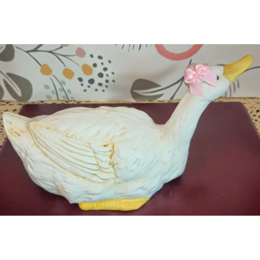 Cottage Core Vintage White Ceramic Dapper Boy & Girl Ducks w/ Added Adornments